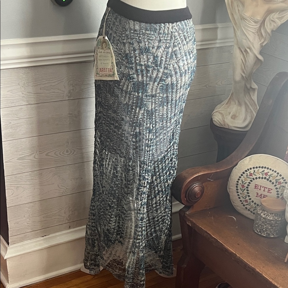 Aratta SAMPLE PIECE Blue and Gray Maxi Skirt NWT